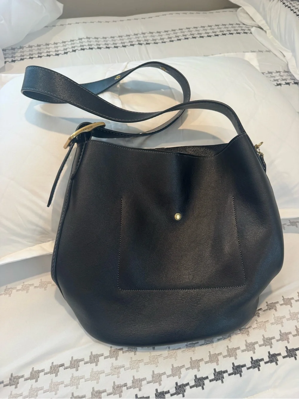 Coach Bleecker Bucket Bag with Pouch Black Brass Hardware Shoulder Bag